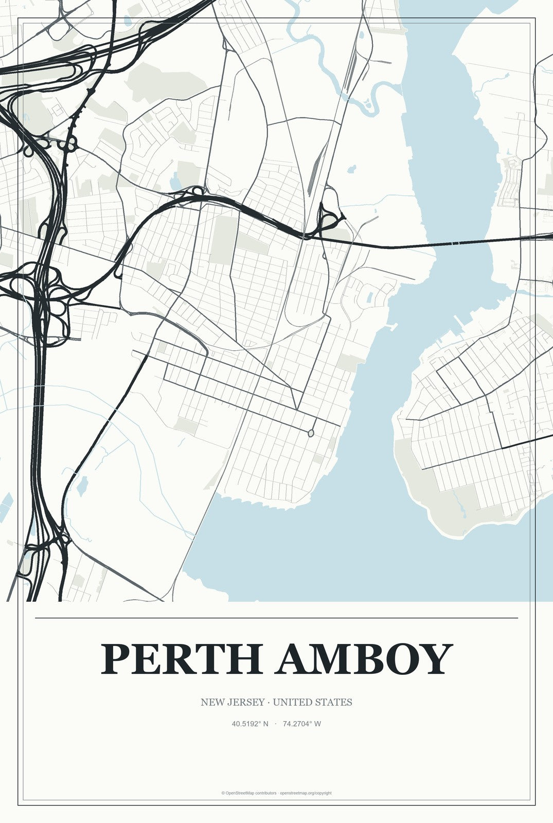 Perth Amboy, New Jersey City Map Aluminum Sign in Gallery Air style