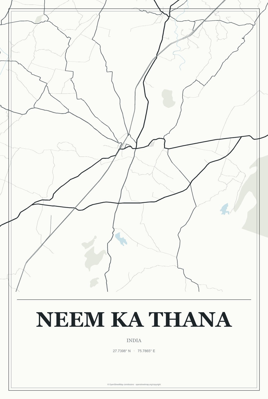 Neem ka Thana, India City Map Aluminum Sign in Gallery Air style
