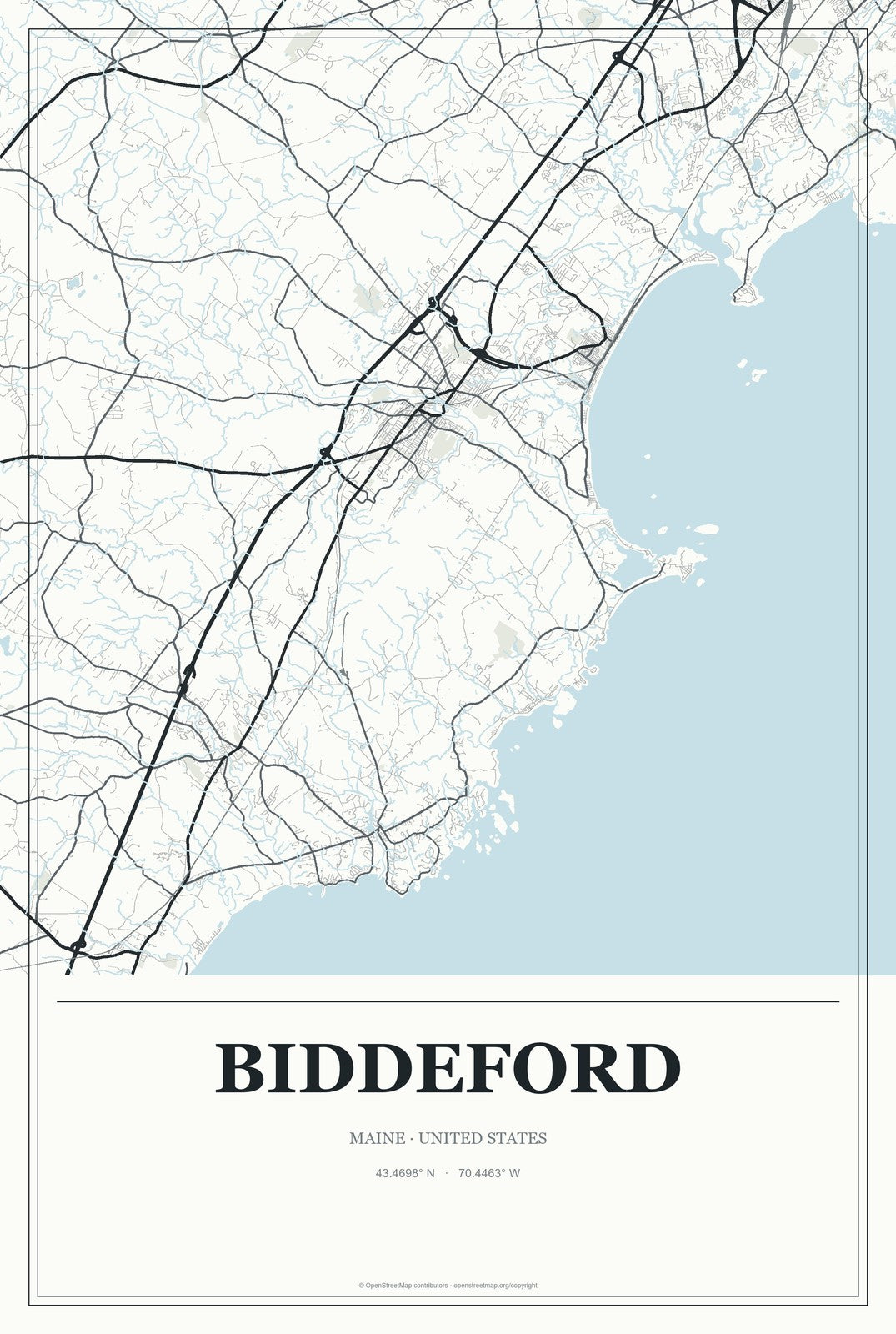 Biddeford, Maine City Map Aluminum Sign in Gallery Air style