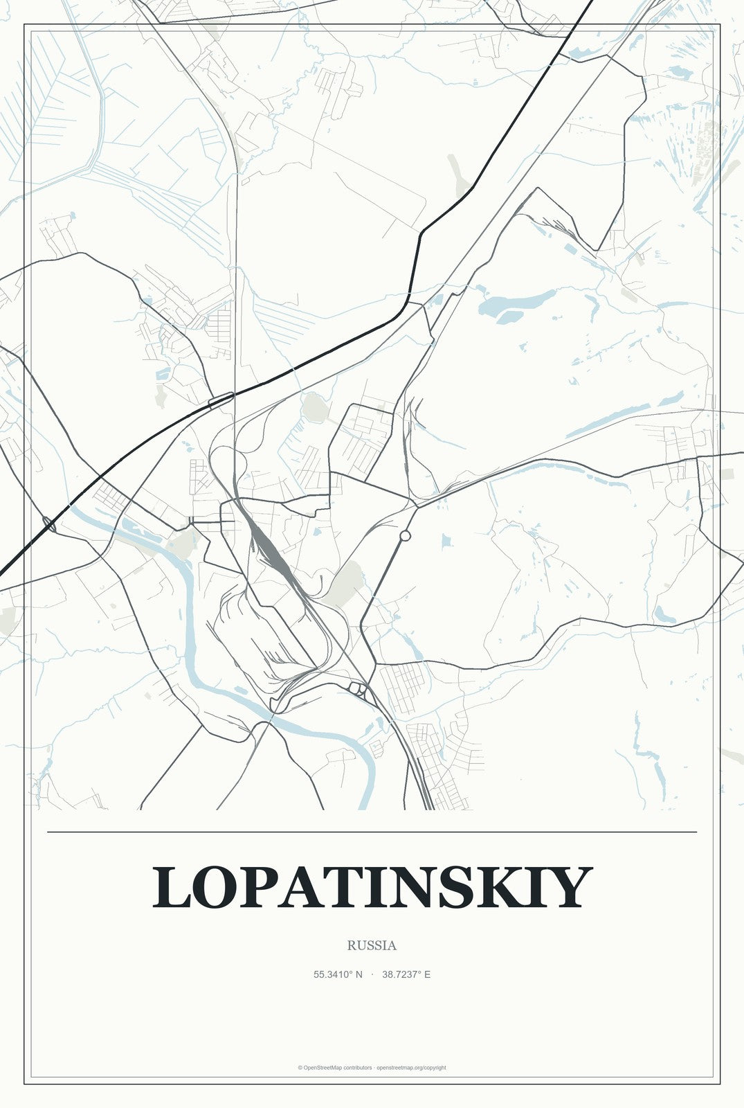 Lopatinskiy, Russia City Map Aluminum Sign in Gallery Air style