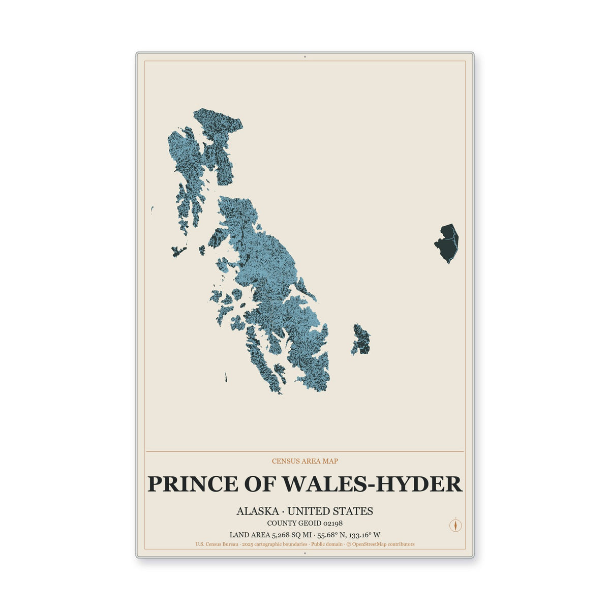 Prince of Wales-Hyder Census Area, Alaska Map Aluminum Sign in Headline Atlas style