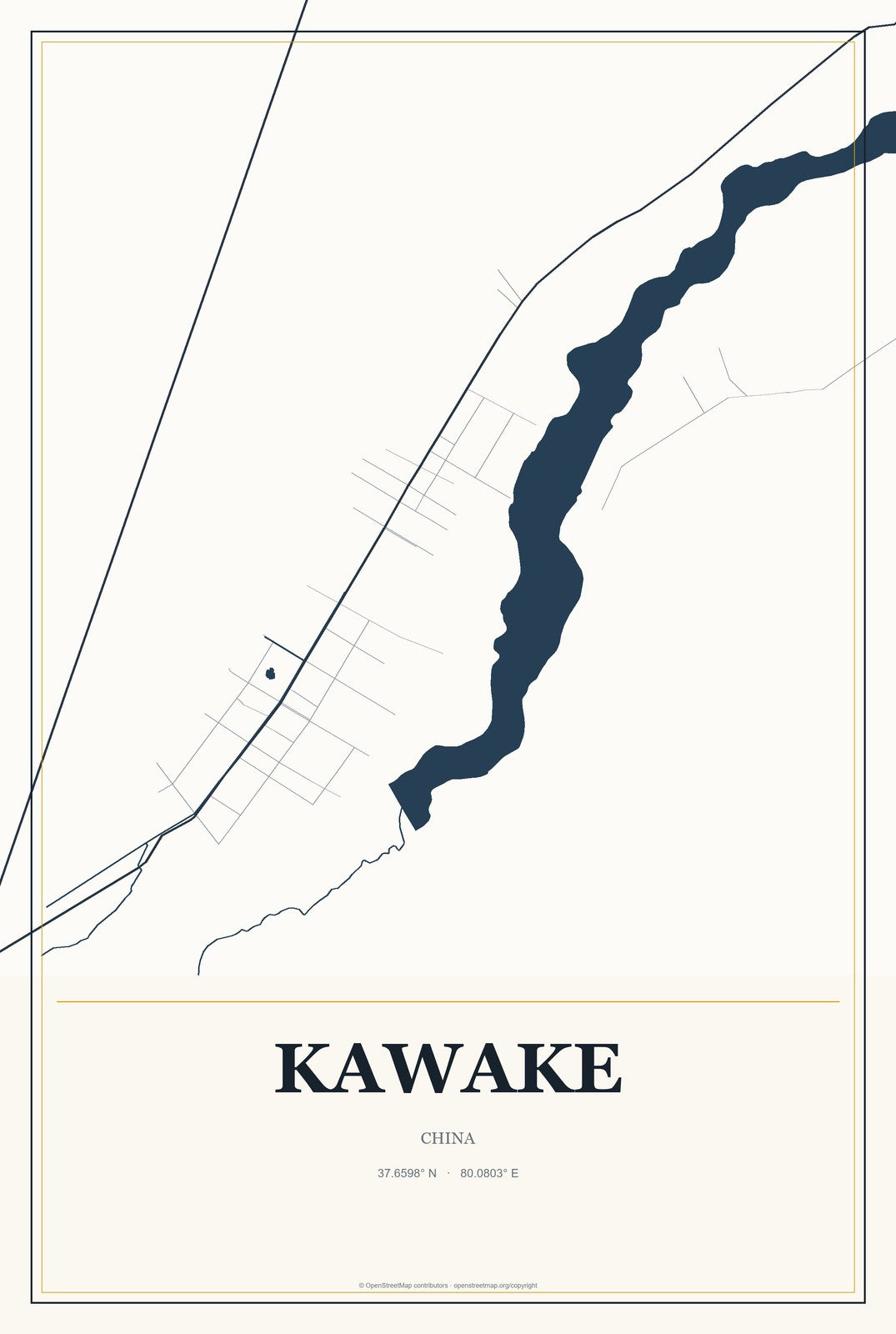 Kawake, China City Map Aluminum Sign in Citrine Modern style