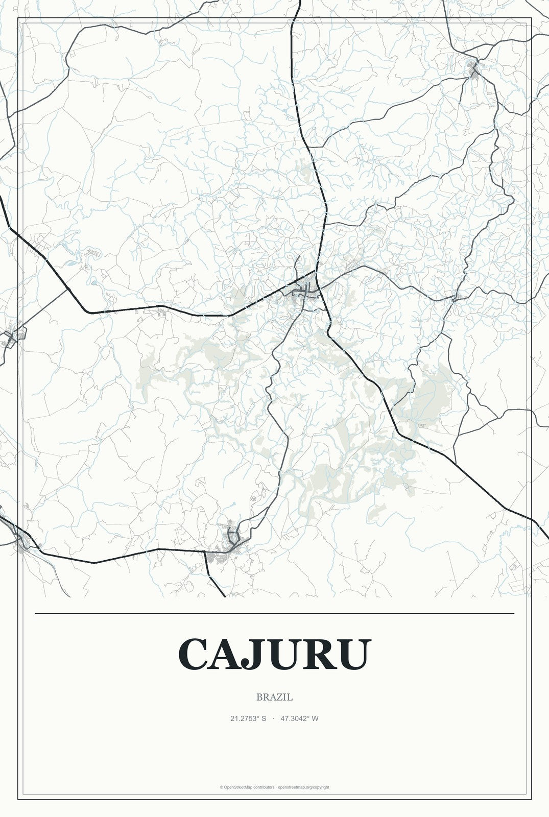 Cajuru, Brazil City Map Aluminum Sign in Gallery Air style