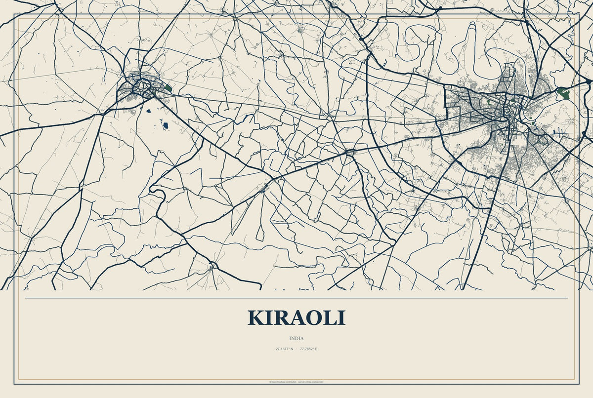 Kiraoli, India City Map Aluminum Sign in Coastal Cutout style