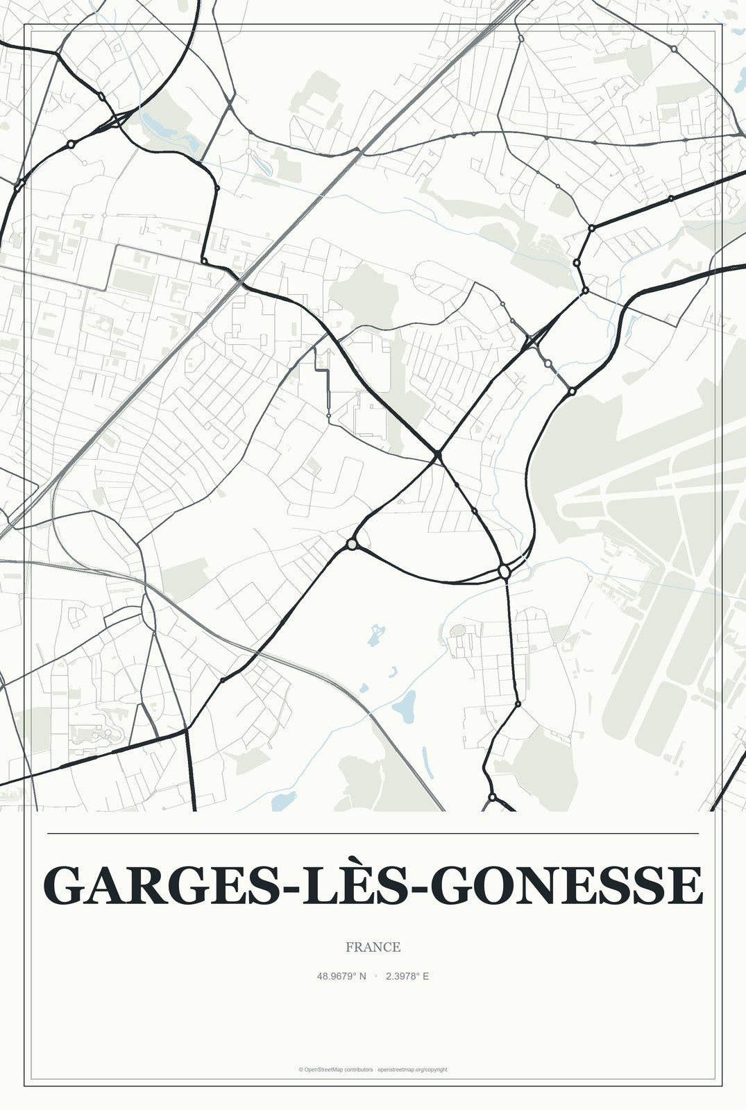 Garges-lès-Gonesse, France City Map Aluminum Sign in Gallery Air style