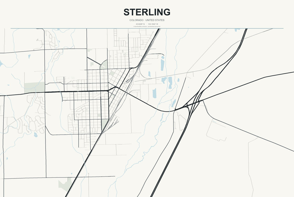 Sterling, Colorado City Map Aluminum Sign in Headline Atlas style