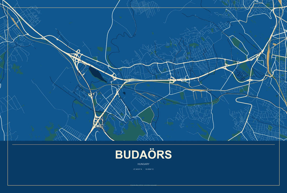 Budaörs, Hungary City Map Aluminum Sign in Harbor Cobalt style