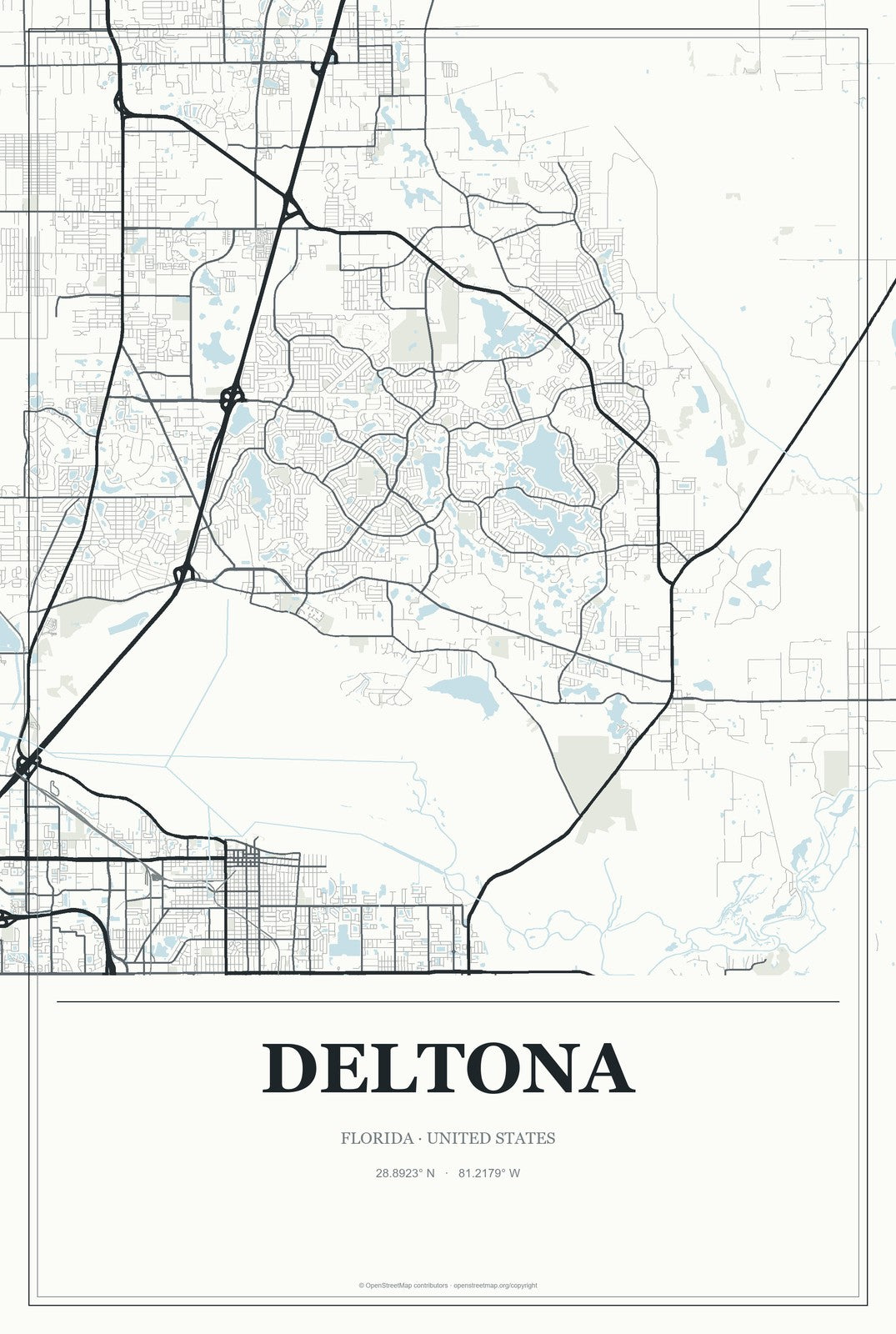 Deltona, Florida City Map Aluminum Sign in Gallery Air style