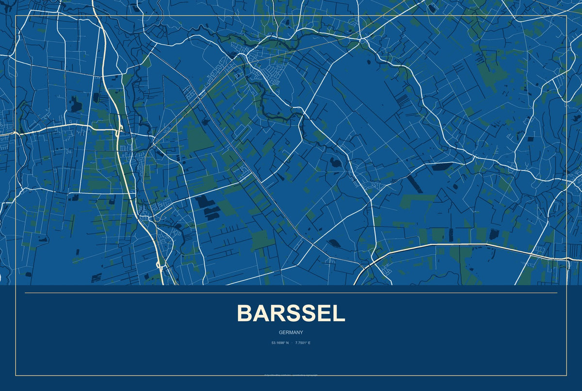 Barßel, Germany City Map Aluminum Sign in Harbor Cobalt style