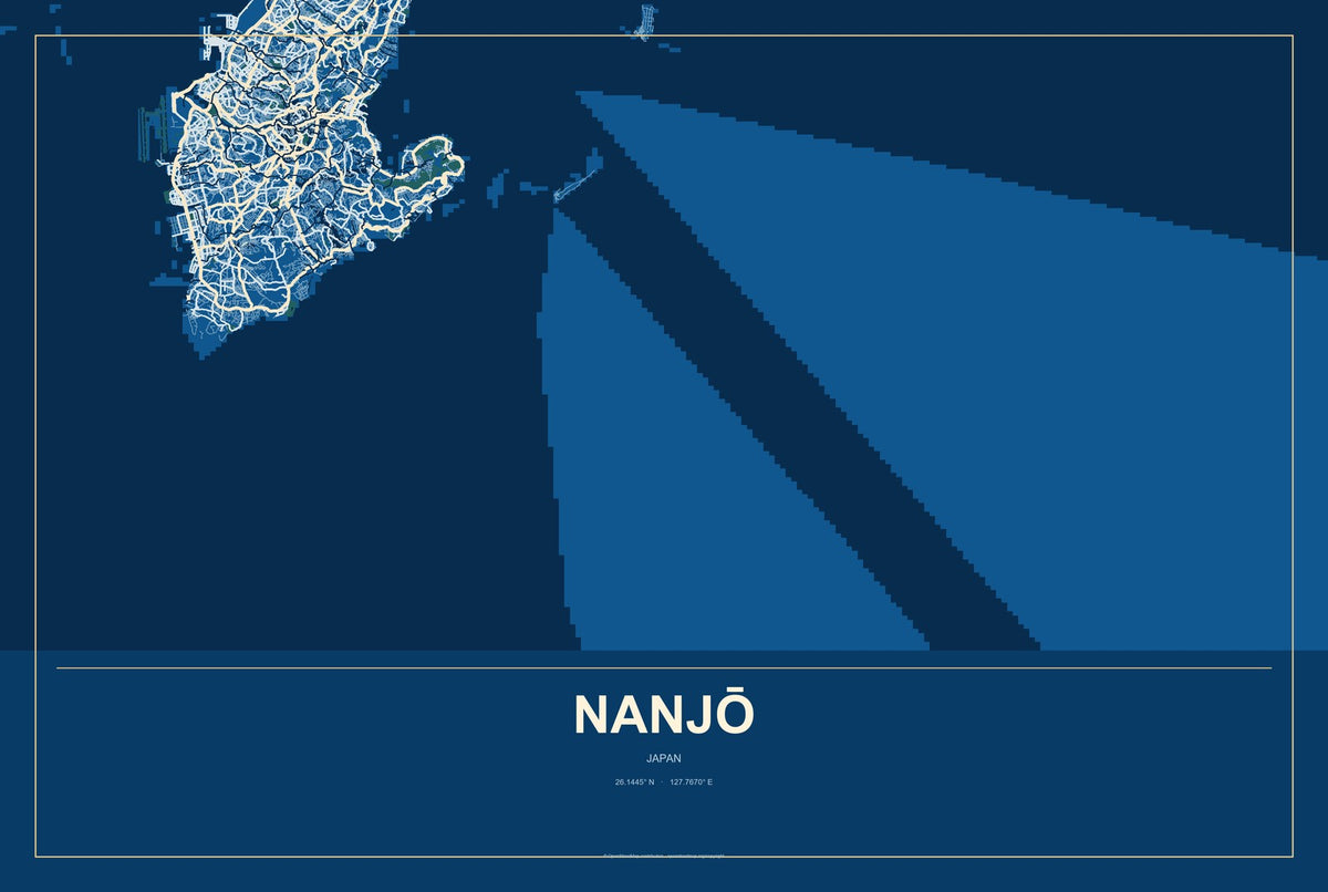 Nanjō, Japan City Map Aluminum Sign in Harbor Cobalt style