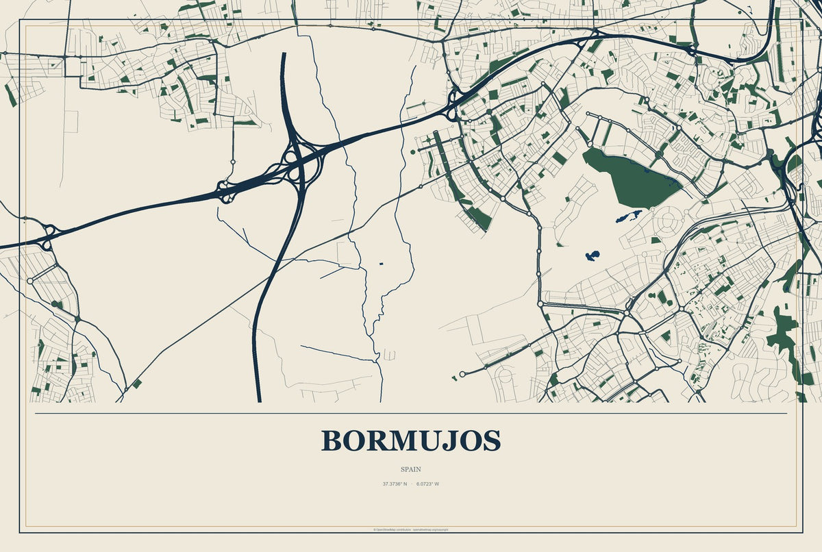 Bormujos, Spain City Map Aluminum Sign in Coastal Cutout style