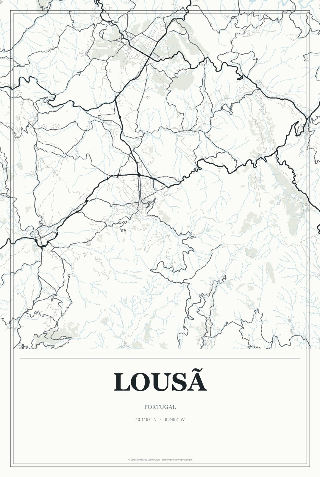 Lousã, Portugal City Map Aluminum Sign in Gallery Air style