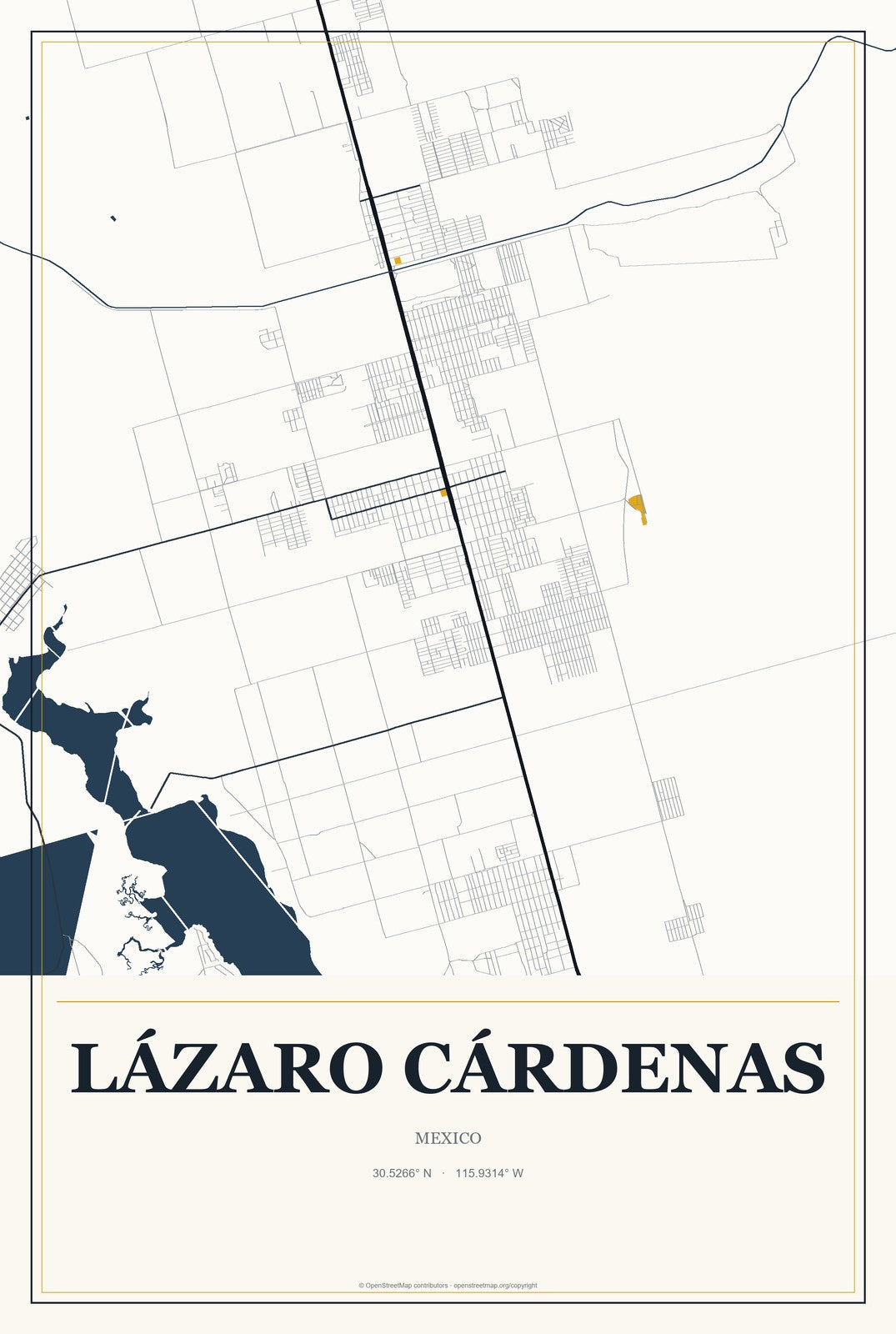 Lázaro Cárdenas, Mexico City Map Aluminum Sign in Citrine Modern style