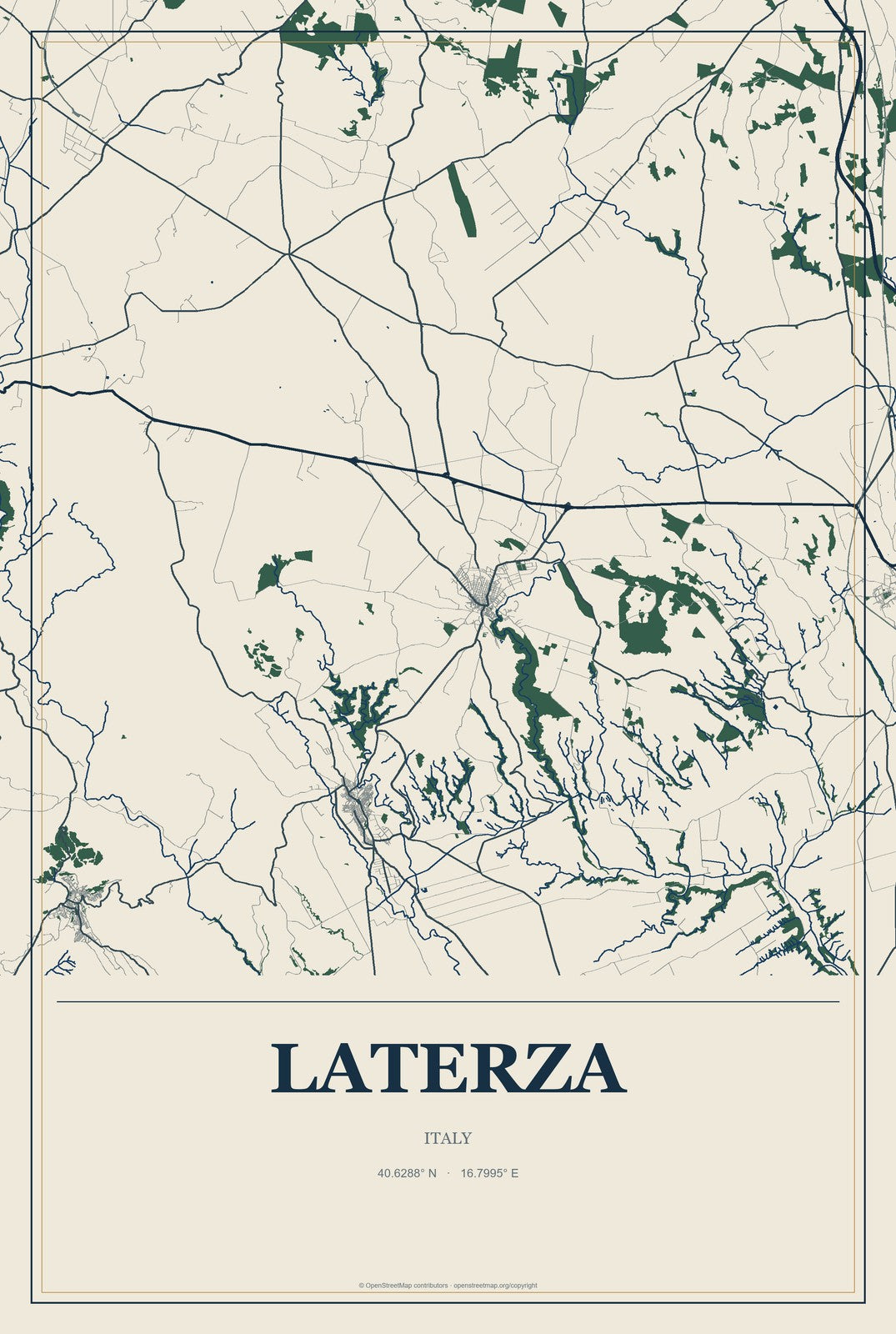 Laterza, Italy City Map Aluminum Sign in Coastal Cutout style