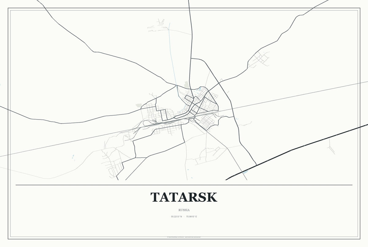 Tatarsk, Russia City Map Aluminum Sign in Gallery Air style
