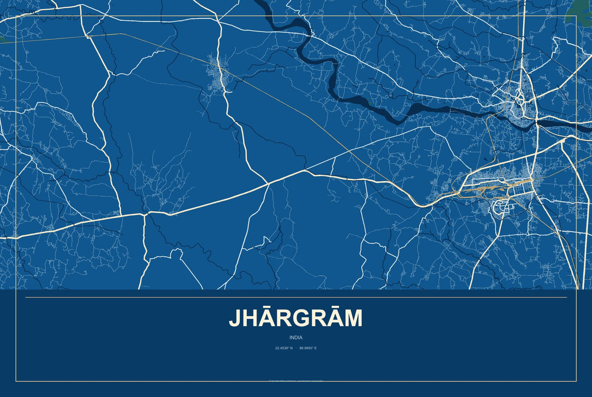 Jhārgrām, India City Map Aluminum Sign in Harbor Cobalt style