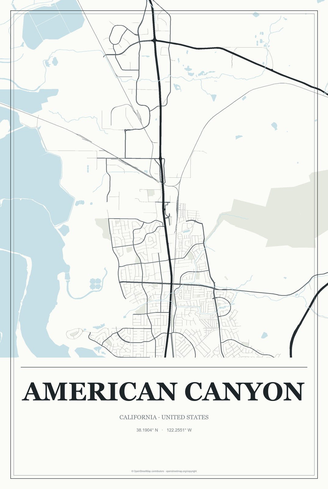 American Canyon, California City Map Aluminum Sign in Gallery Air style
