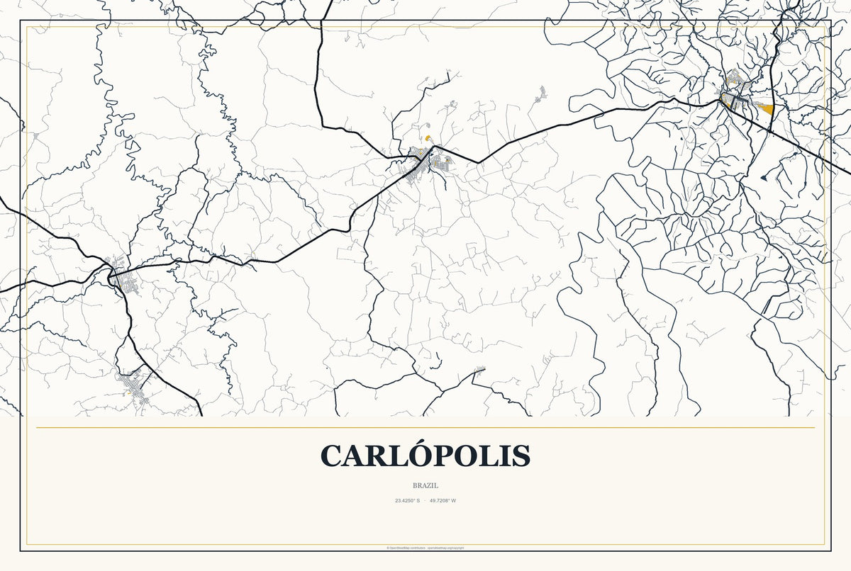 Carlópolis, Brazil City Map Aluminum Sign in Citrine Modern style
