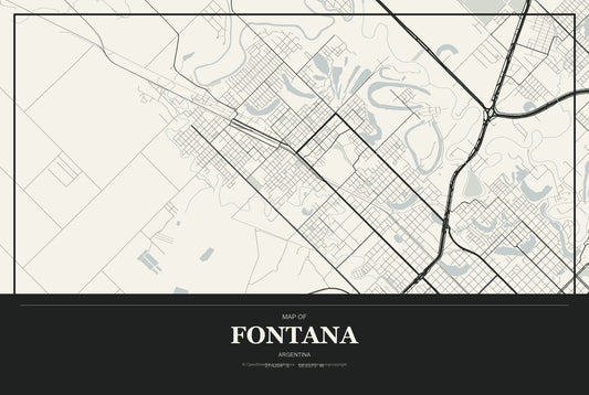 Fontana, Argentina City Map Aluminum Sign in Museum Plaque style