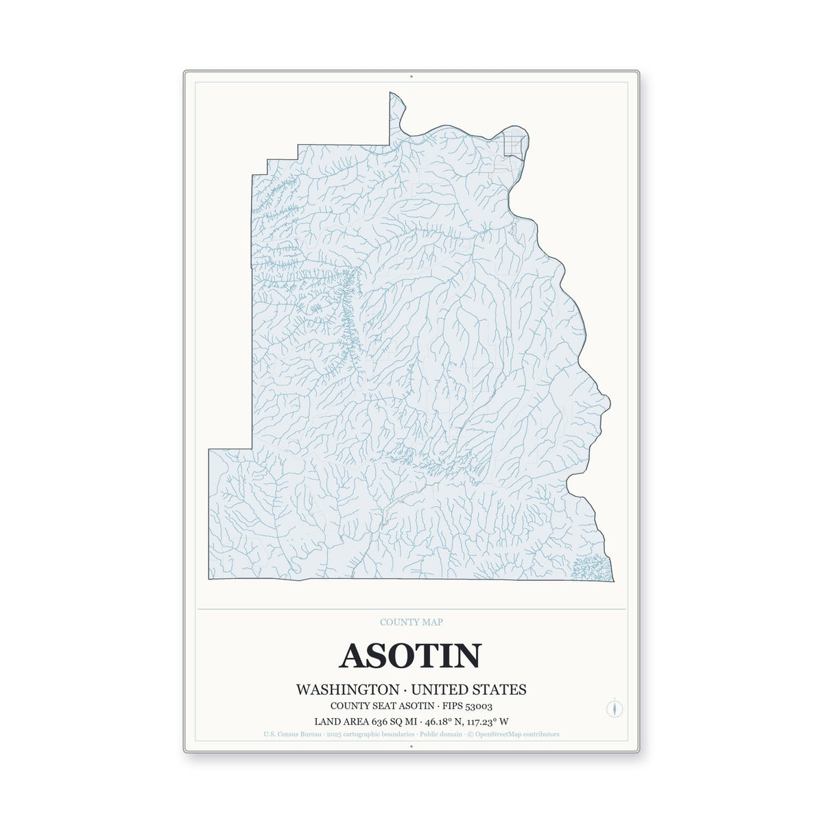Asotin County, Washington Map Aluminum Sign in Gallery Air style