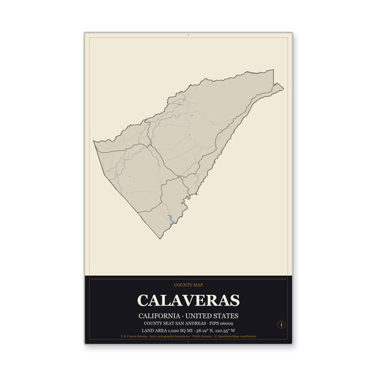 Calaveras County, California Map Aluminum Sign in Museum Plaque style