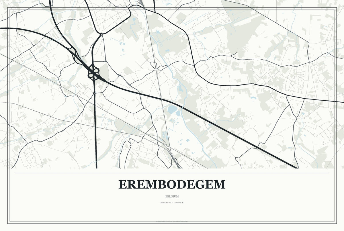 Erembodegem, Belgium City Map Aluminum Sign in Gallery Air style
