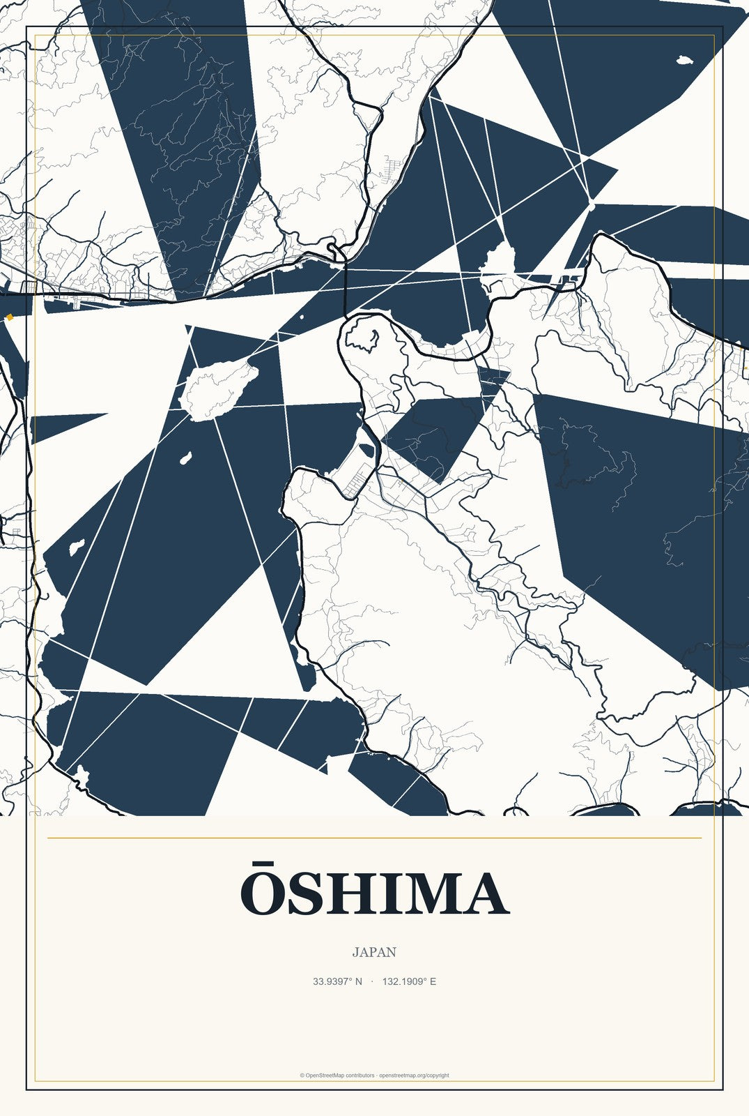 Ōshima, Japan City Map Aluminum Sign in Citrine Modern style