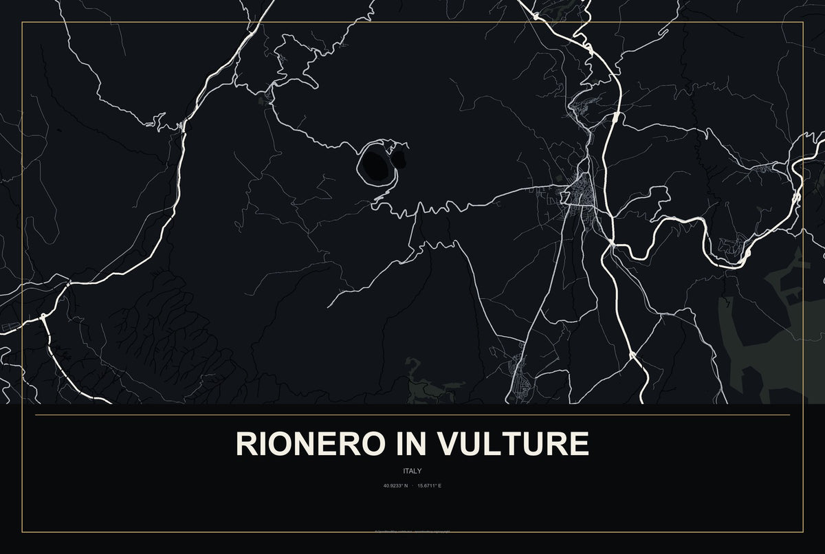 Rionero in Vulture, Italy City Map Aluminum Sign in Metropolitan Noir style