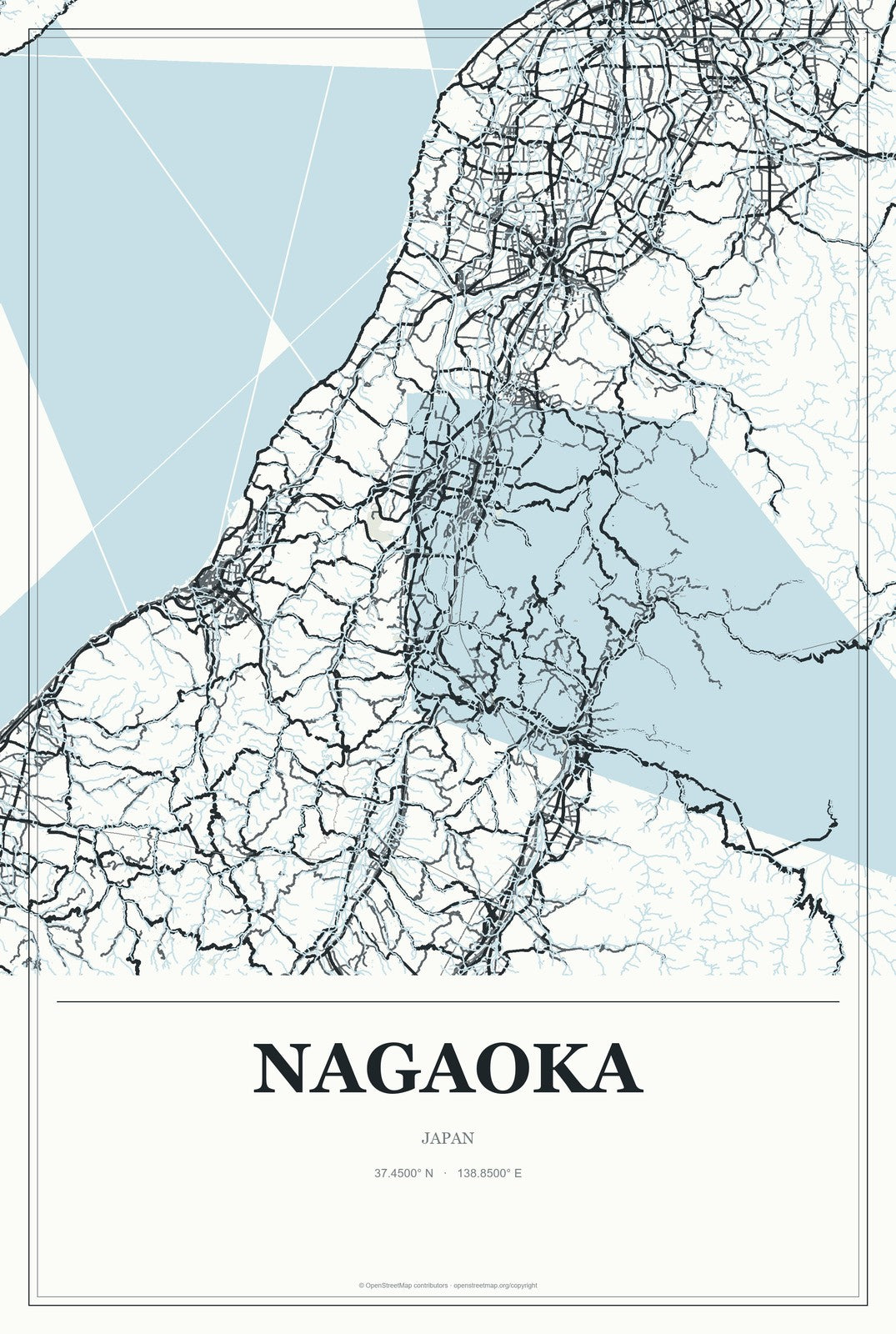 Nagaoka, Japan City Map Aluminum Sign in Gallery Air style