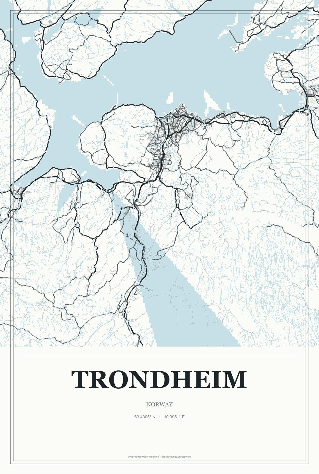 Trondheim, Norway City Map Aluminum Sign in Gallery Air style