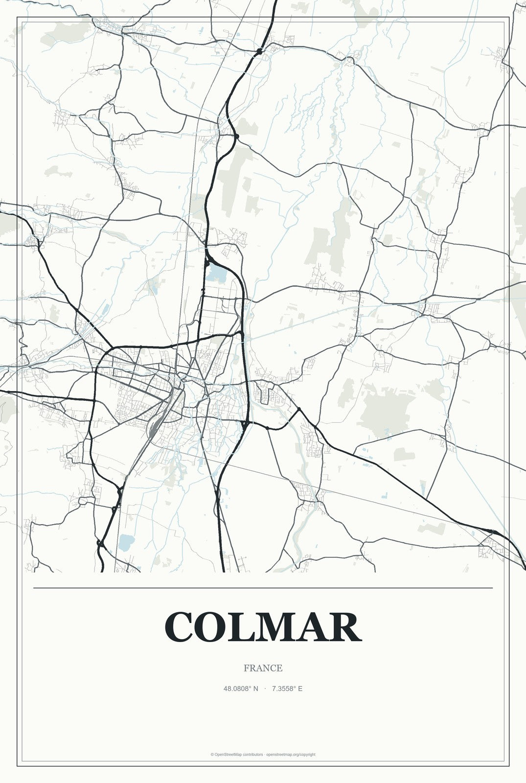 Colmar, France City Map Aluminum Sign in Gallery Air style