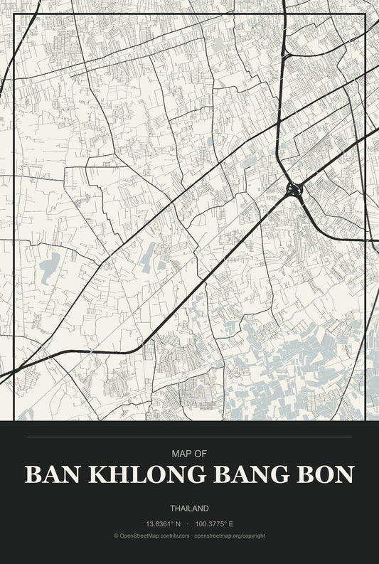 Ban Khlong Bang Bon, Thailand City Map Aluminum Sign in Museum Plaque style