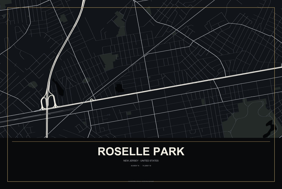 Roselle Park, New Jersey City Map Aluminum Sign in Metropolitan Noir style