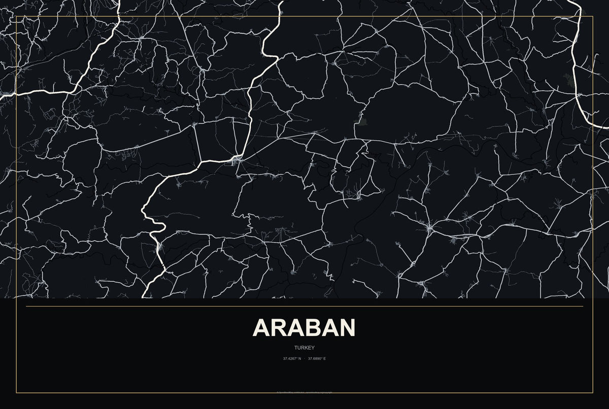 Araban, Turkey City Map Aluminum Sign in Metropolitan Noir style