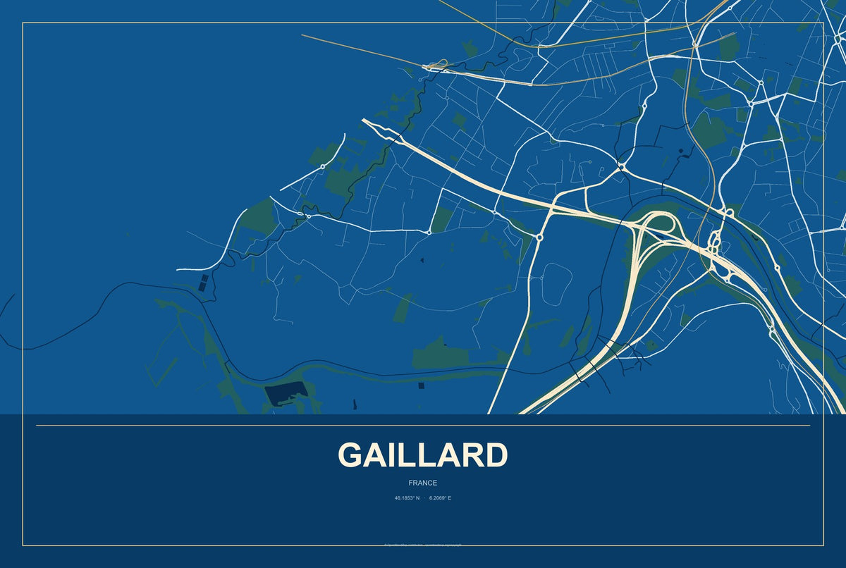 Gaillard, France City Map Aluminum Sign in Harbor Cobalt style