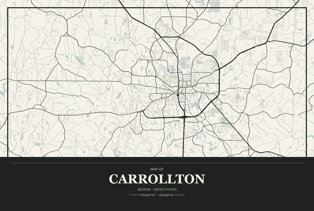 Carrollton, Georgia City Map Aluminum Sign in Museum Plaque style