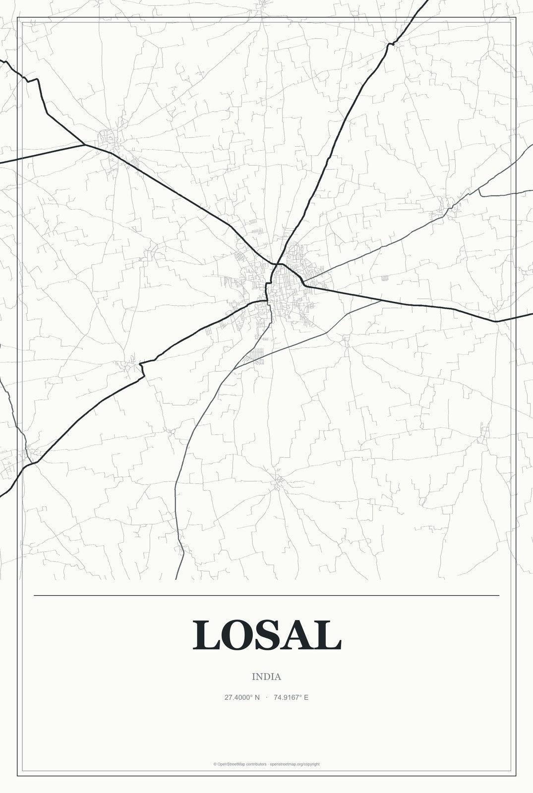 Losal, India City Map Aluminum Sign in Gallery Air style