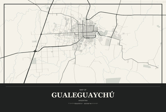 Gualeguaychú, Argentina City Map Aluminum Sign in Museum Plaque style