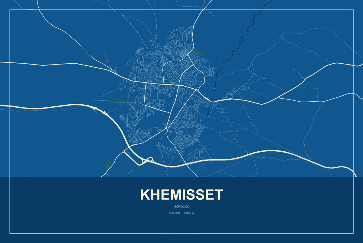 Khemisset, Morocco City Map Aluminum Sign in Harbor Cobalt style