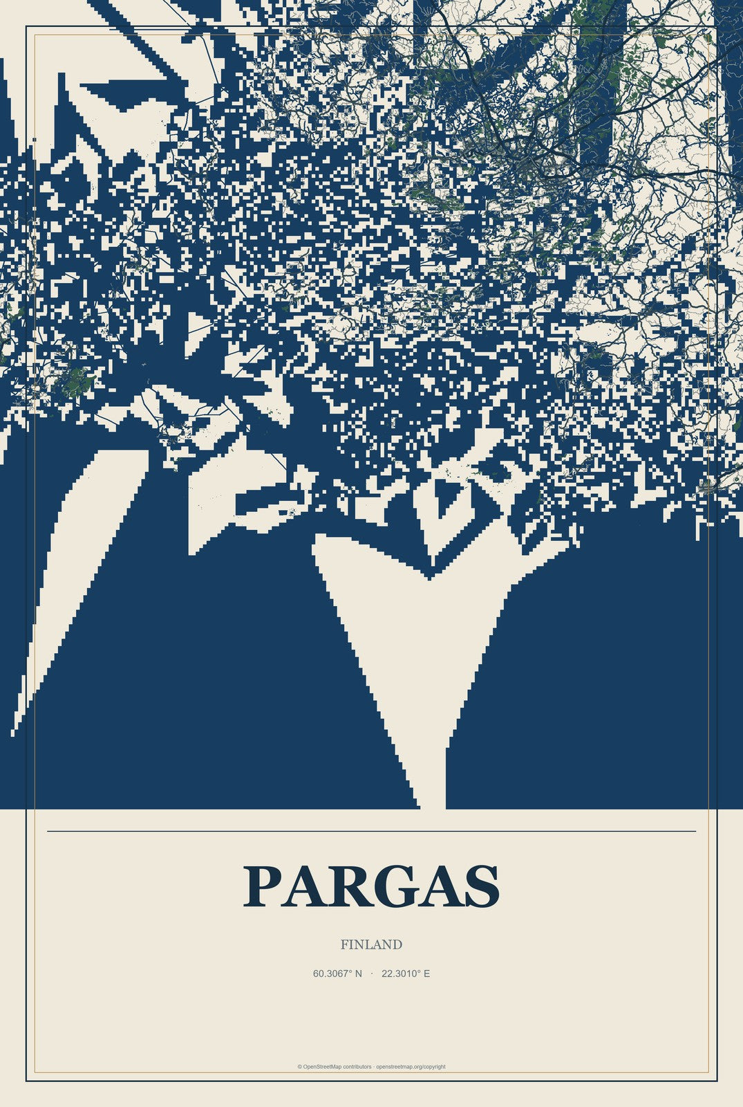 Pargas, Finland City Map Aluminum Sign in Coastal Cutout style