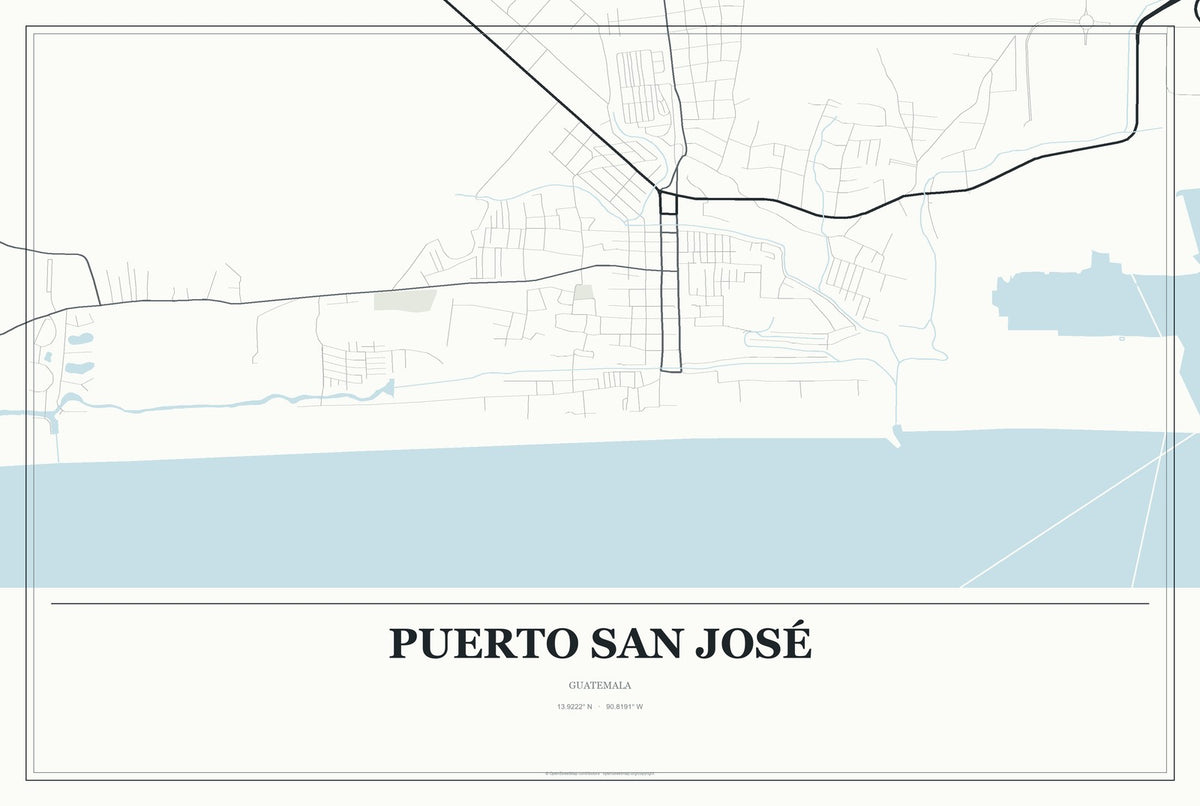Puerto San José, Guatemala City Map Aluminum Sign in Gallery Air style