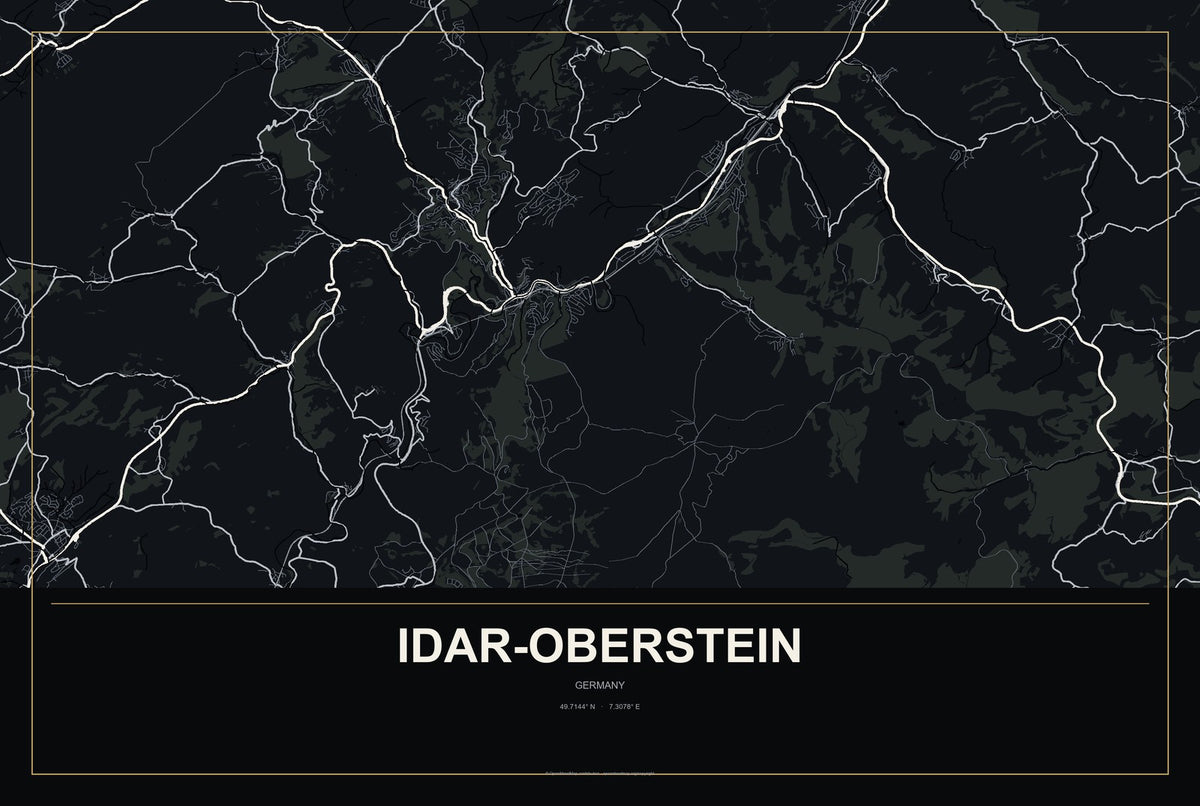 Idar-Oberstein, Germany City Map Aluminum Sign in Metropolitan Noir style
