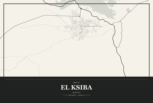 El Ksiba, Morocco City Map Aluminum Sign in Museum Plaque style