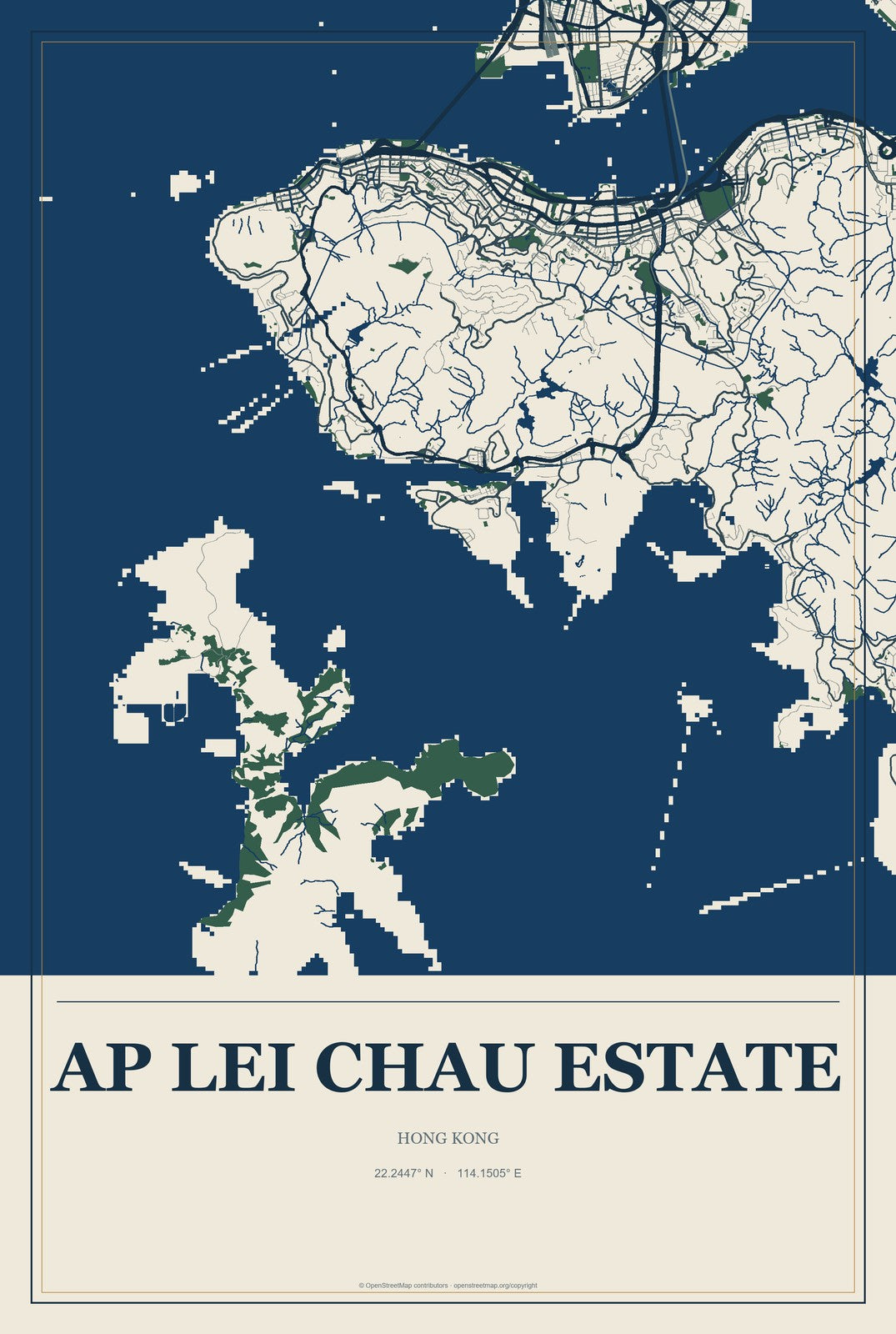 Ap Lei Chau Estate, Hong Kong City Map Aluminum Sign in Coastal Cutout style