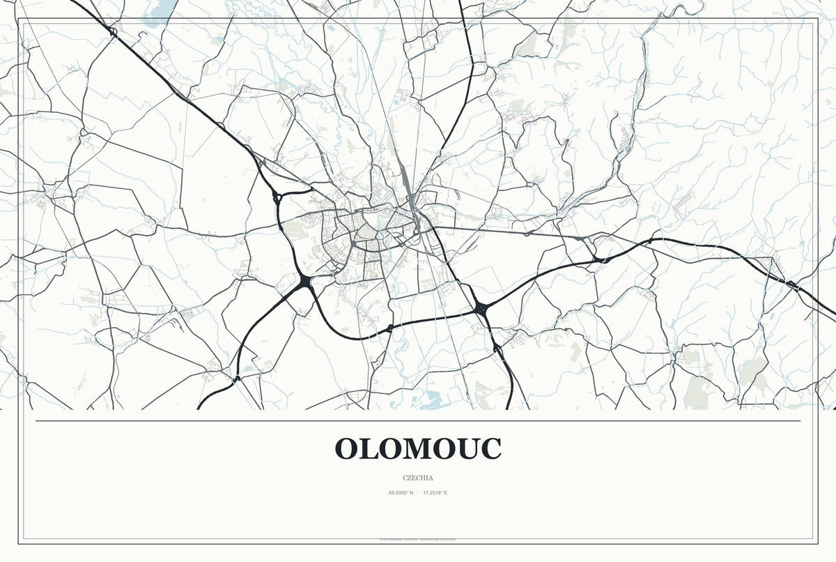 Olomouc, Czechia City Map Aluminum Sign in Gallery Air style