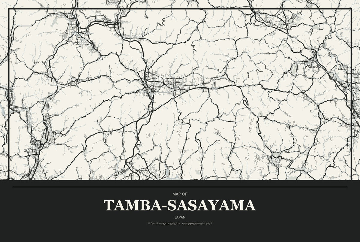 Tamba-Sasayama, Japan City Map Aluminum Sign in Museum Plaque style
