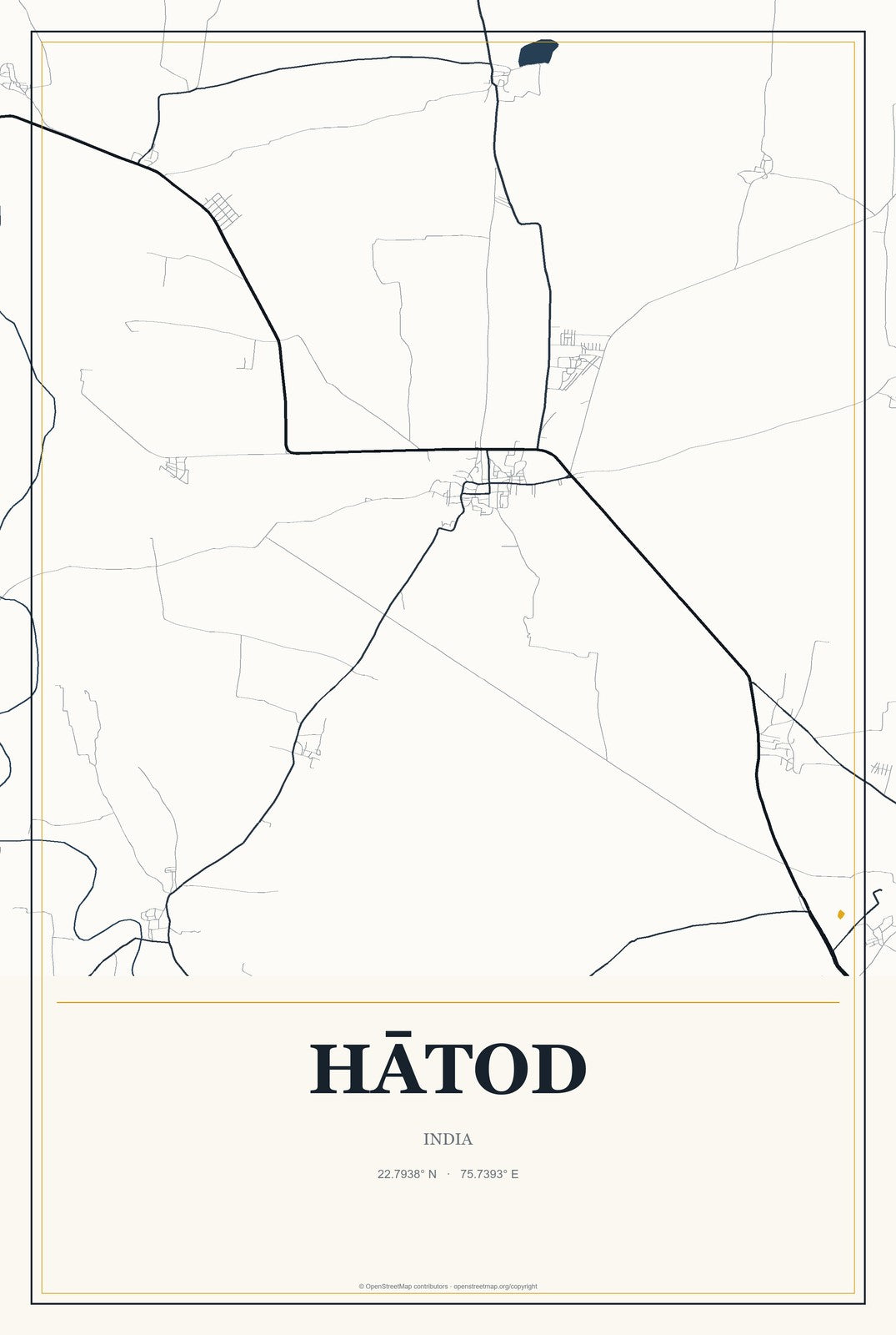 Hātod, India City Map Aluminum Sign in Citrine Modern style