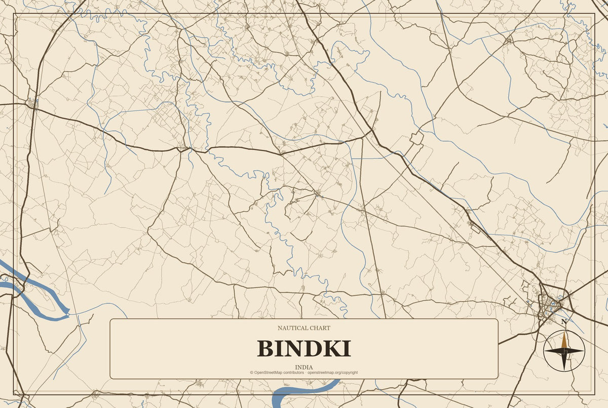 Bindki, India City Map Aluminum Sign in Heritage Nautical style