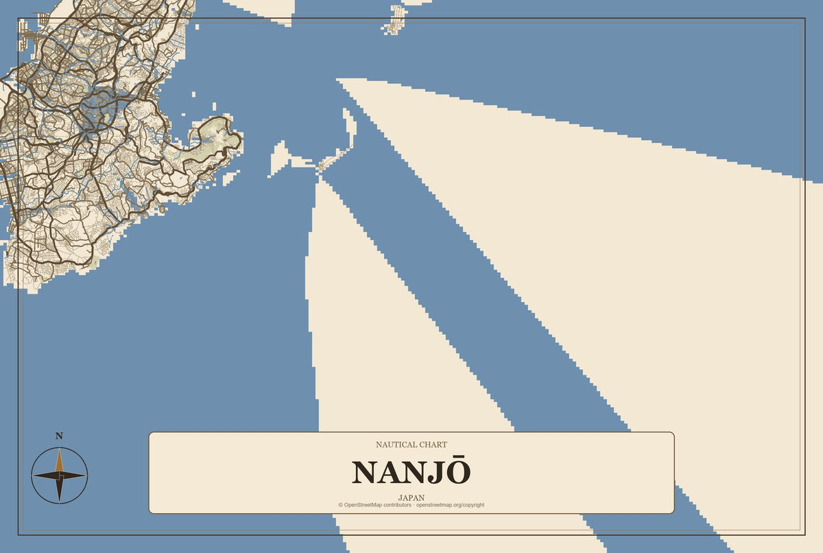 Nanjō, Japan City Map Aluminum Sign in Heritage Nautical style