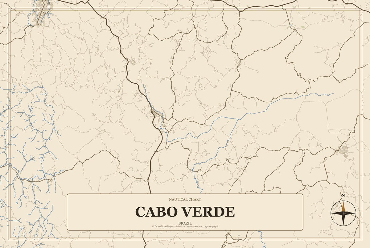 Cabo Verde, Brazil City Map Aluminum Sign in Heritage Nautical style